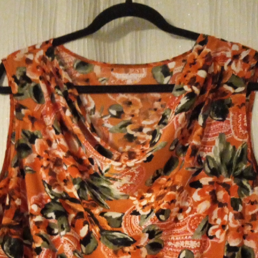 Sleeveless Floral Drape Neck Top - Orange